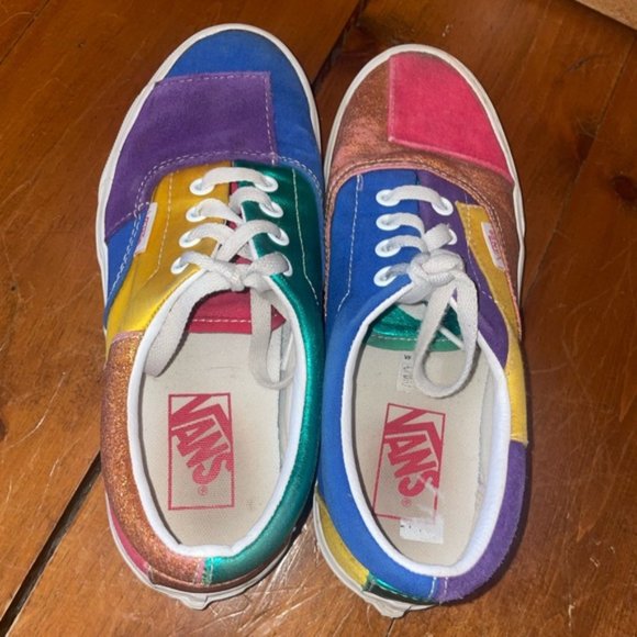 Vans Era Pride Patchwork Glitter Low Top Canvas Leather Sneakers Running Shoes - Picture 4 of 9